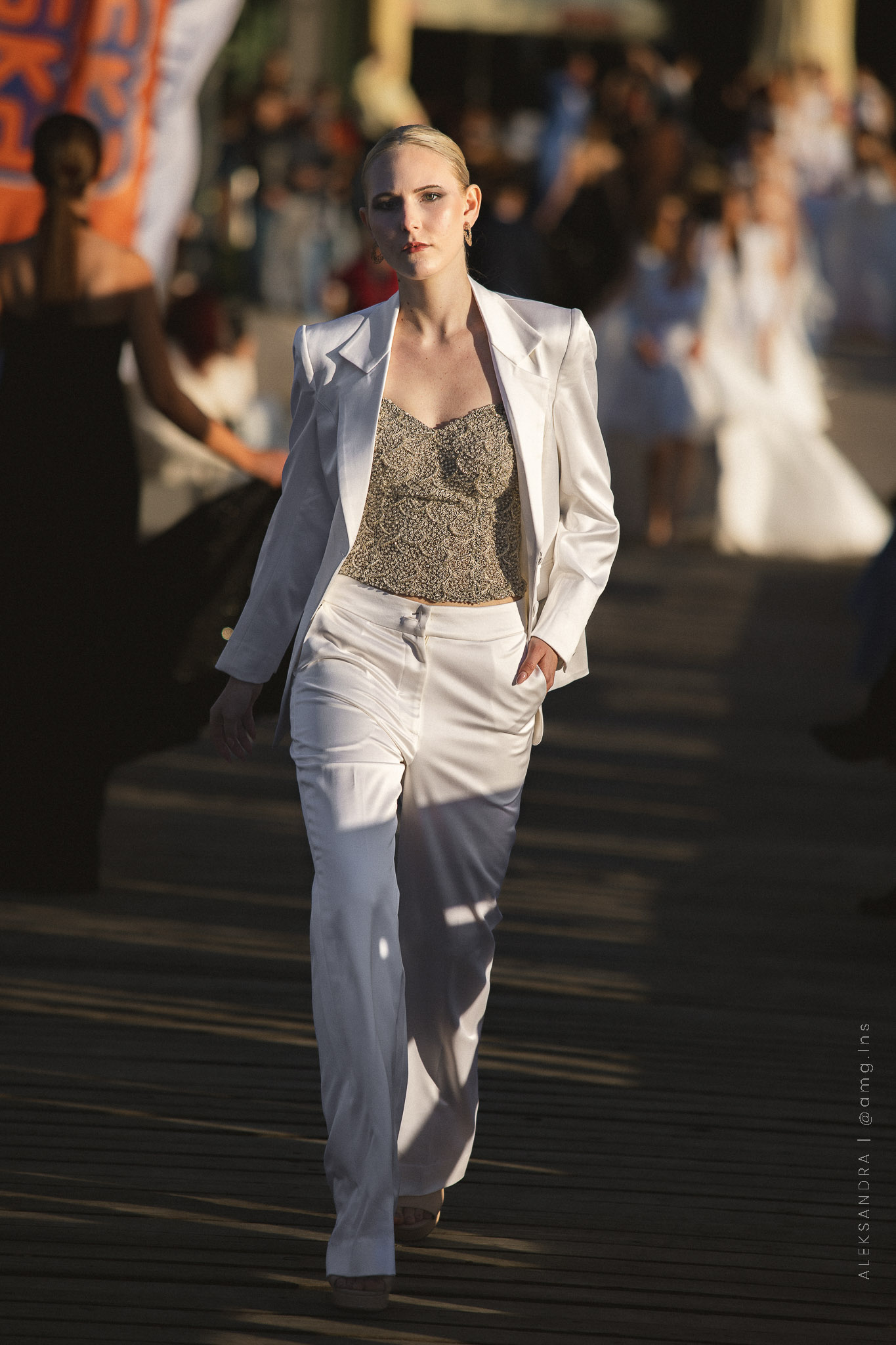 ailored White Satin Suit