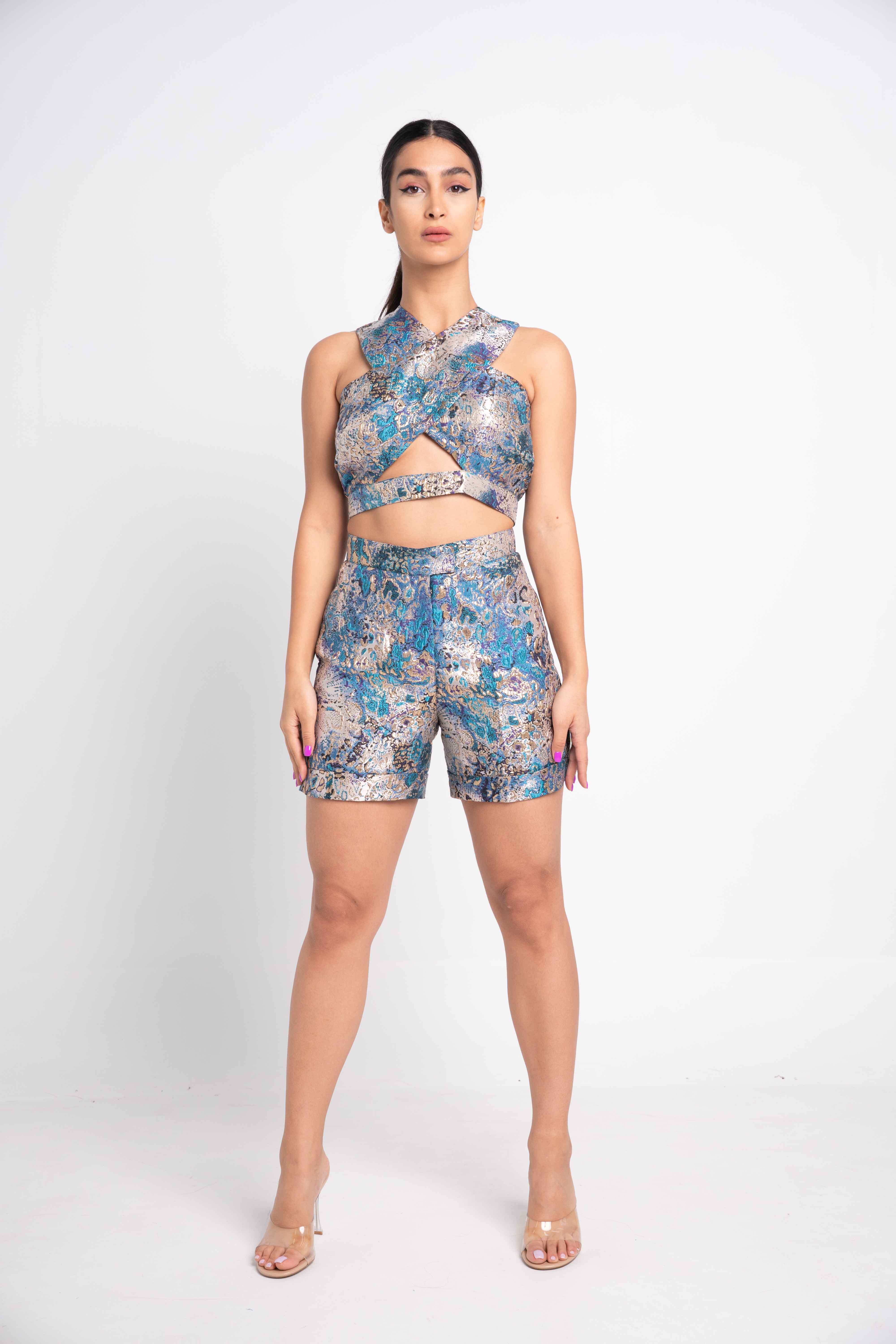 EMBELLISHED CROSS-OVER CROP TOP