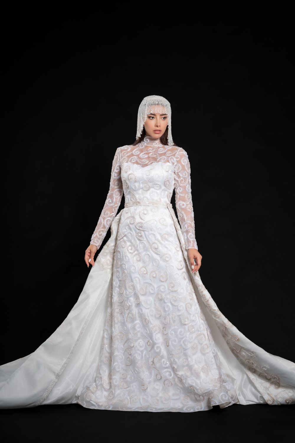 HIGH-NECK LACE BALL GOWN