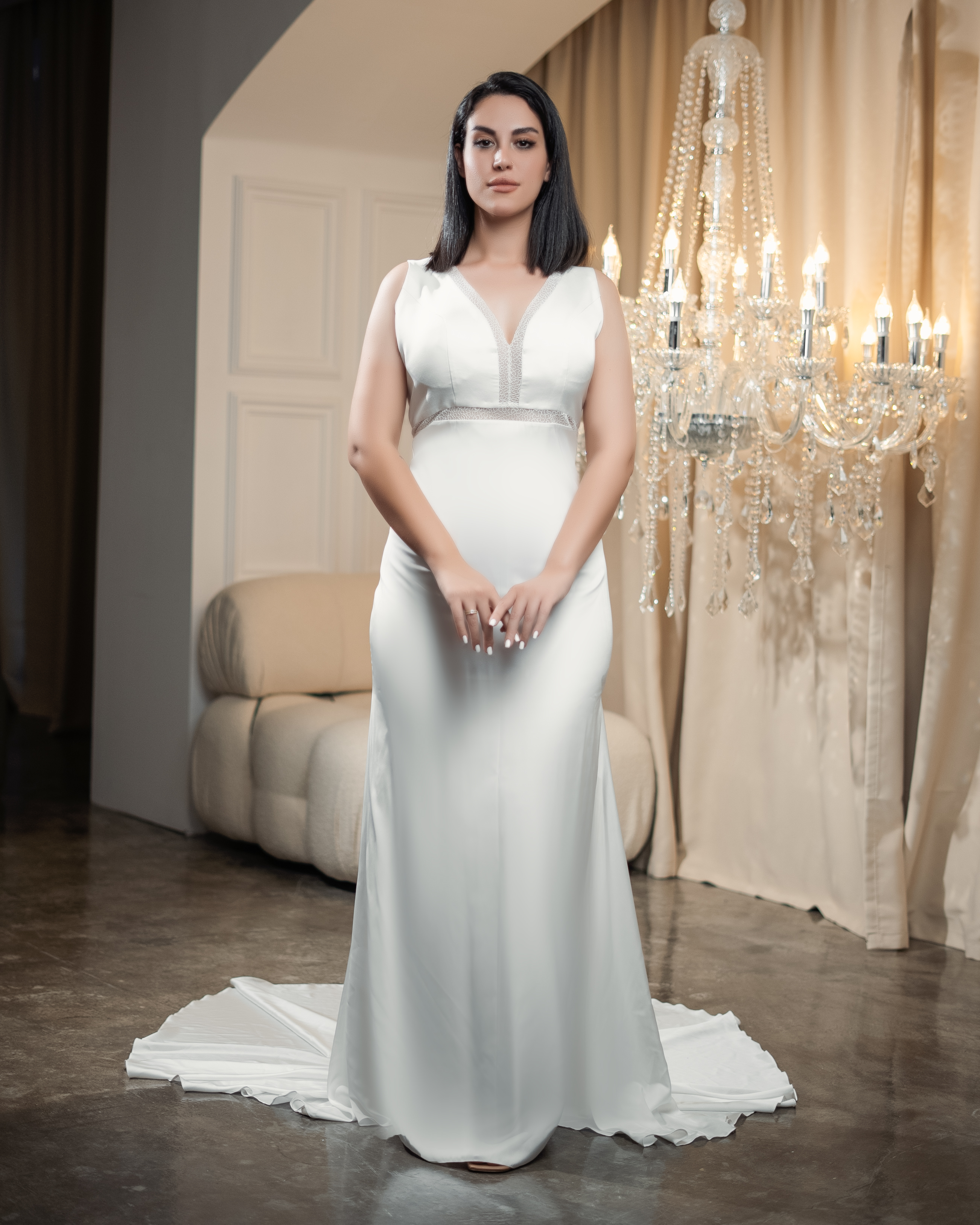 LACE-TRIM SHEATH GOWN